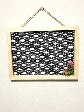 Black & White Designed Decorative Message Bulletin Cork Board 9"x12" Wood Frame